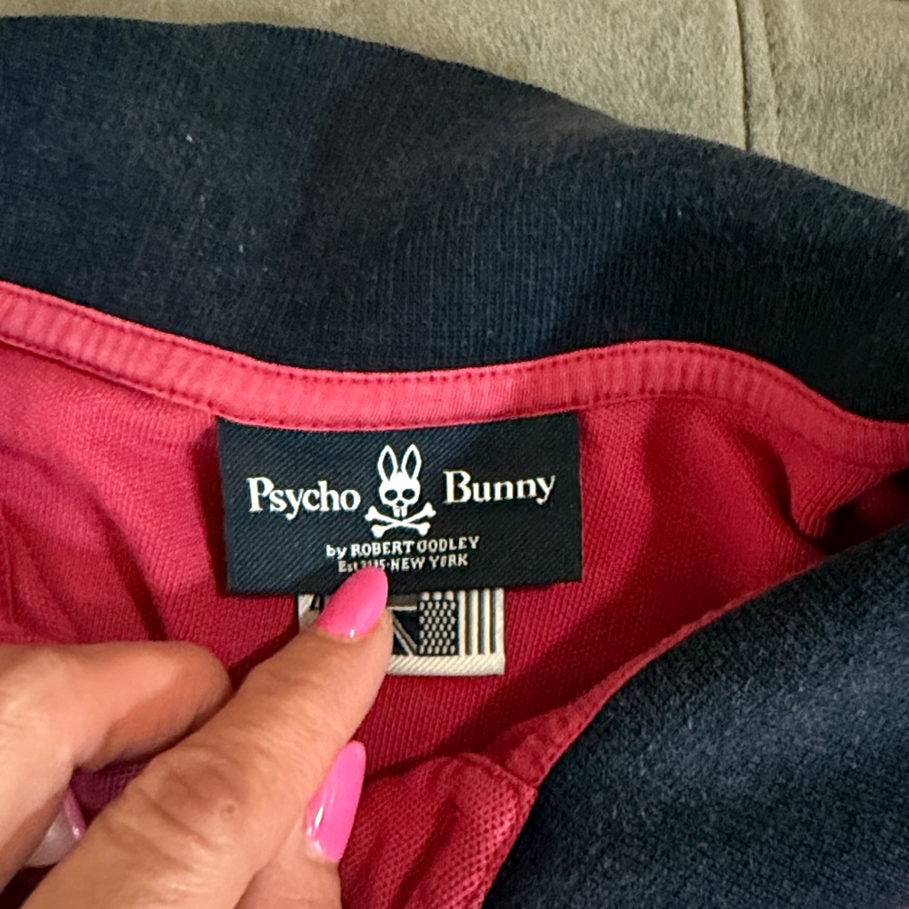 Psycho Bunny Pink Polo with Navy Collar - Picture 2 of 3
